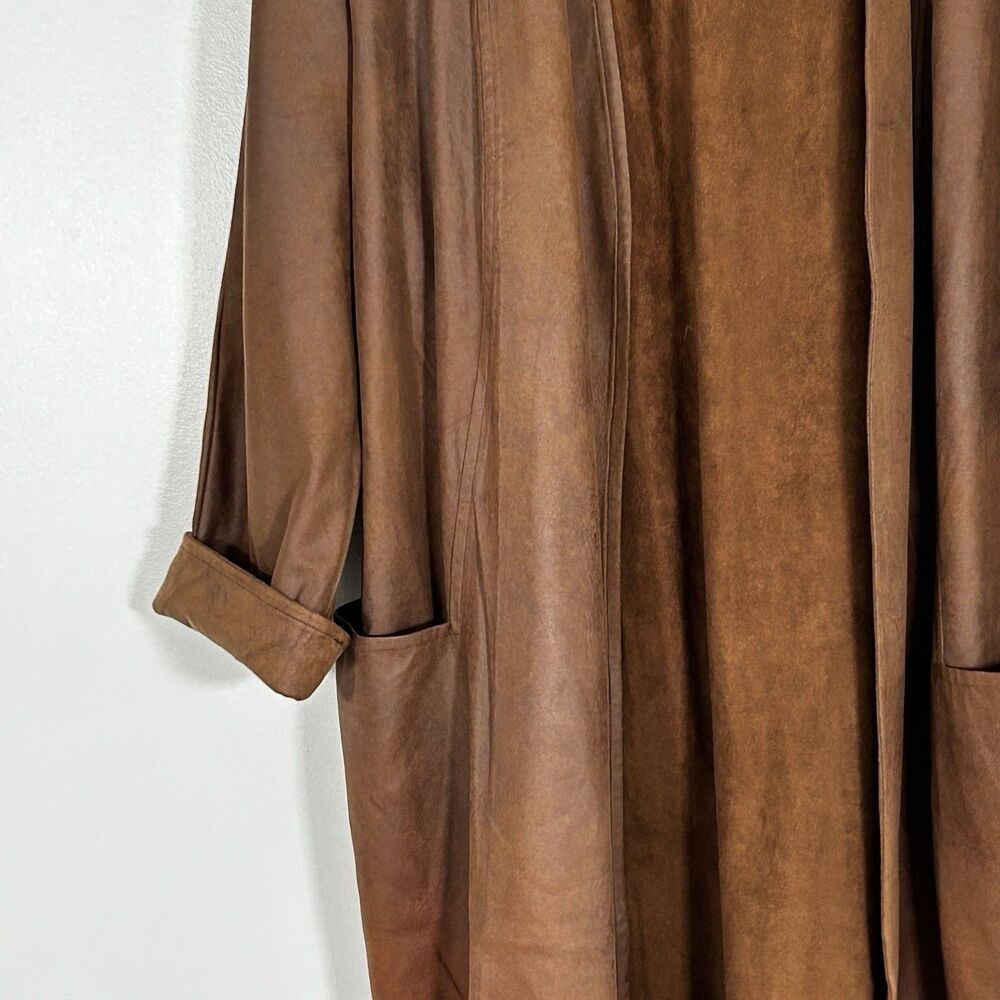 Soft Surroundings Faux Suede Duster Jacket Size 1X Brown Coat Open Front Pockets - Picture 4 of 10